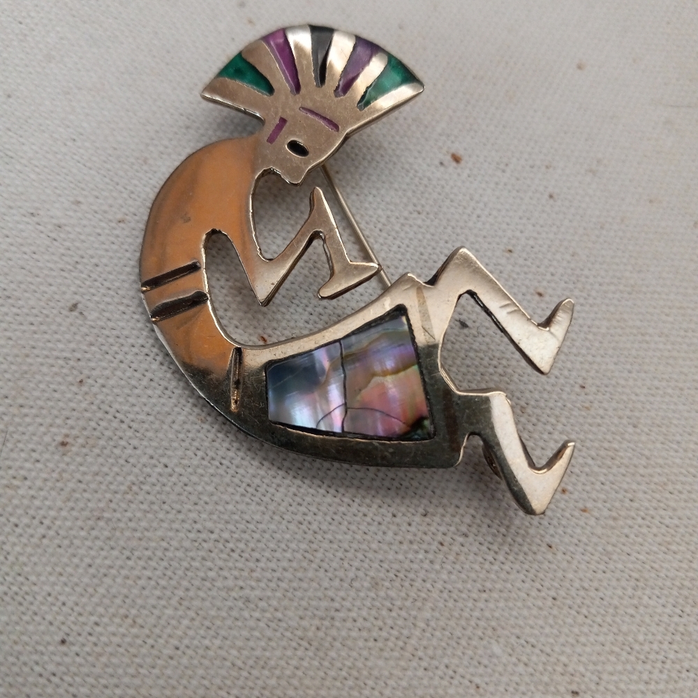 Alpaca Abalone Inlay Kokopelli Deity Statement Brooch Pin